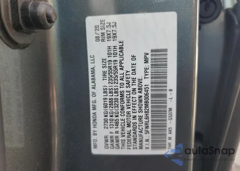 2021 Honda Odyssey Touring from USA, damaged, VIN 5FNRL6H82MB006451